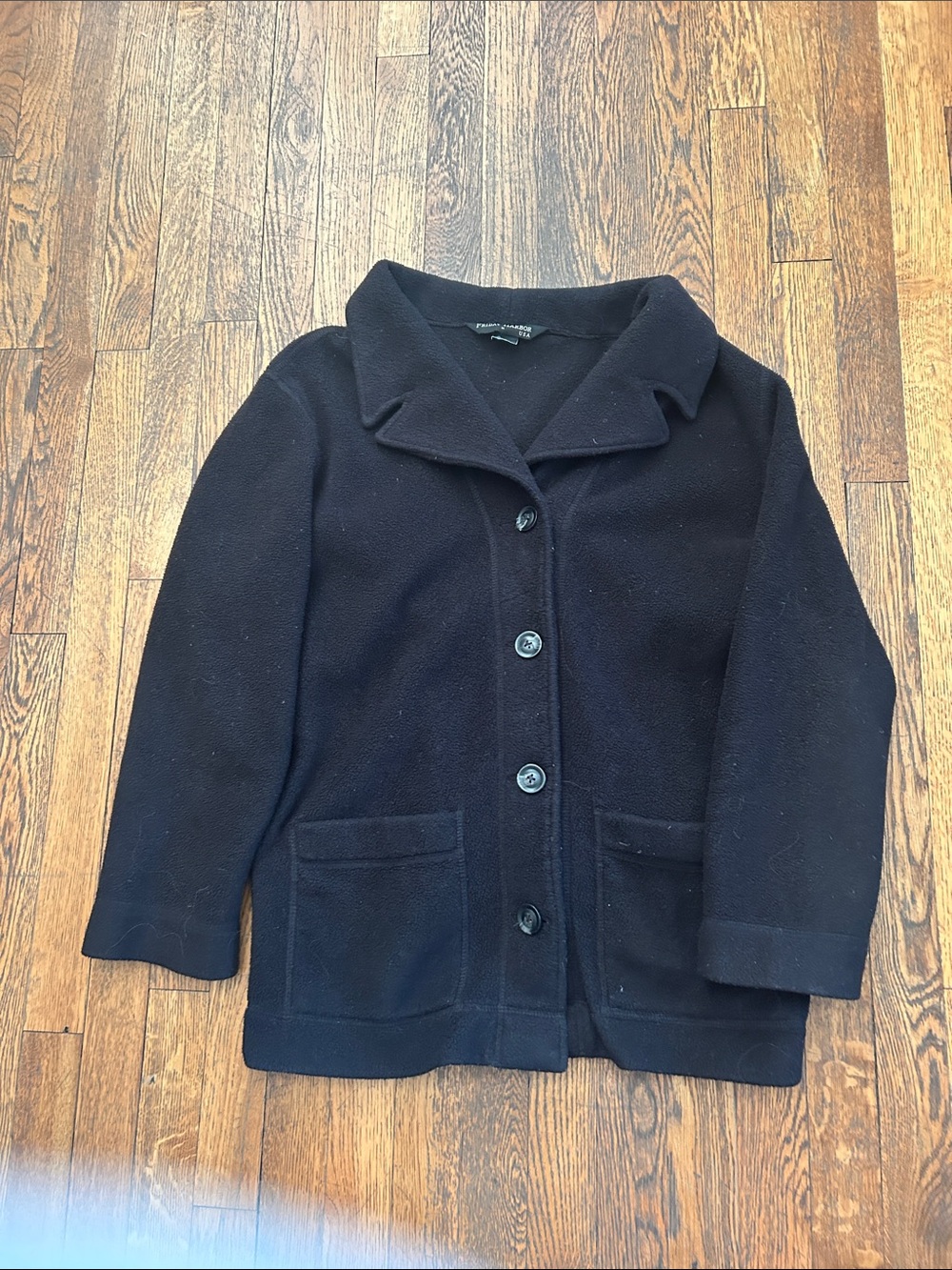 Women's Black Button-Front Fleece Jacket